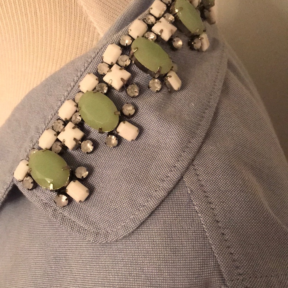 Jcrew Chambray Button Down Embellished Collar Vguc - image 2